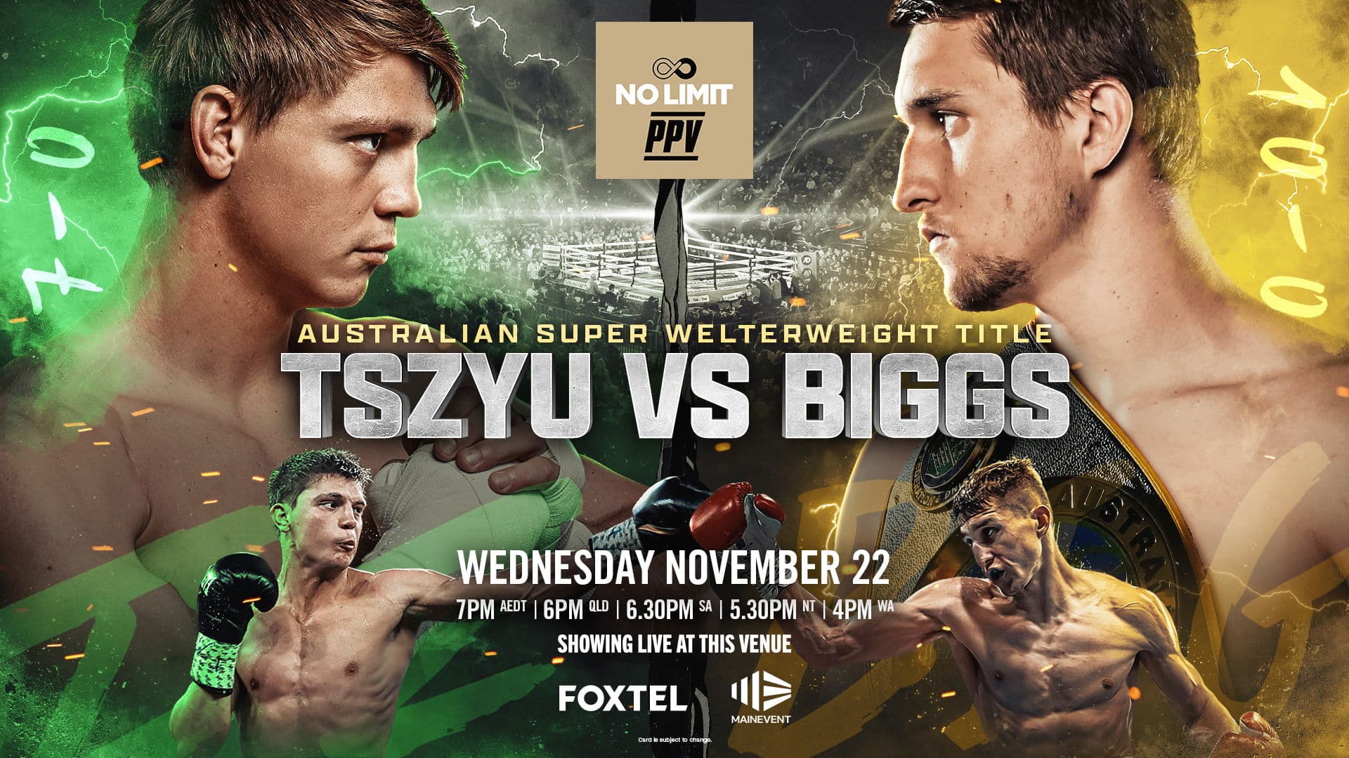 Poster backdrop for Nikita Tszyu vs. Dylan Biggs