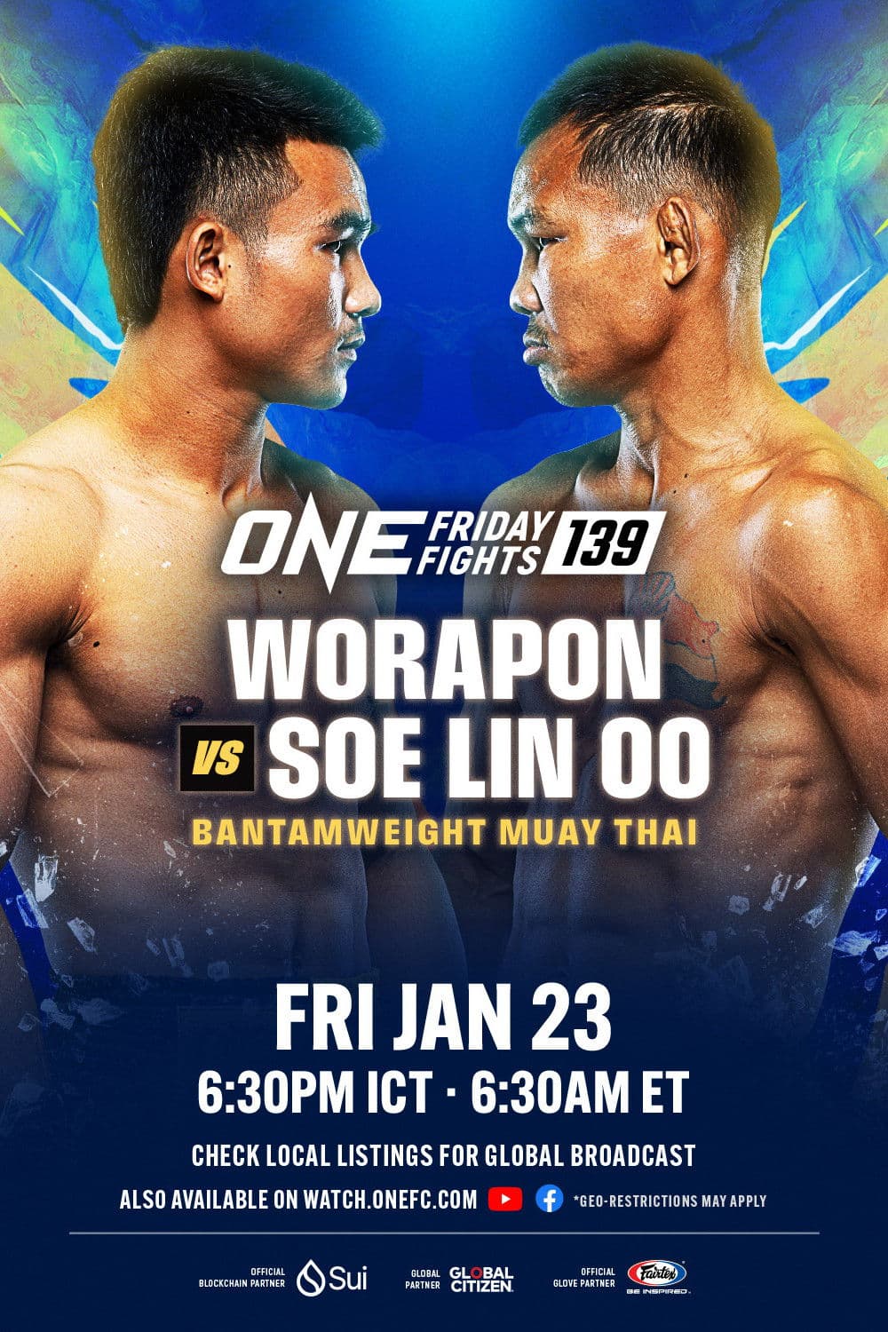 Poster backdrop for ONE Friday Fights 139: Worapon vs. Soe Lin Oo