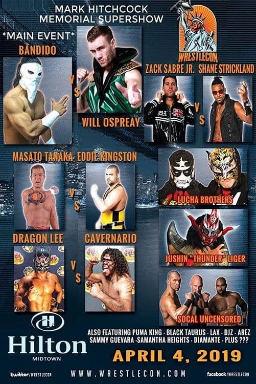 Poster backdrop for WrestleCon Mark Hitchcock Memorial SuperShow 2019